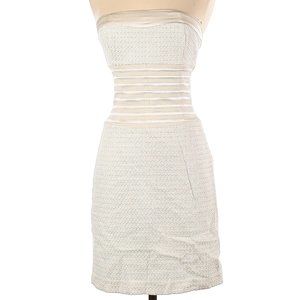 Bebe Ivory Textured Knit Silk Details Strapless Mini Dress 4